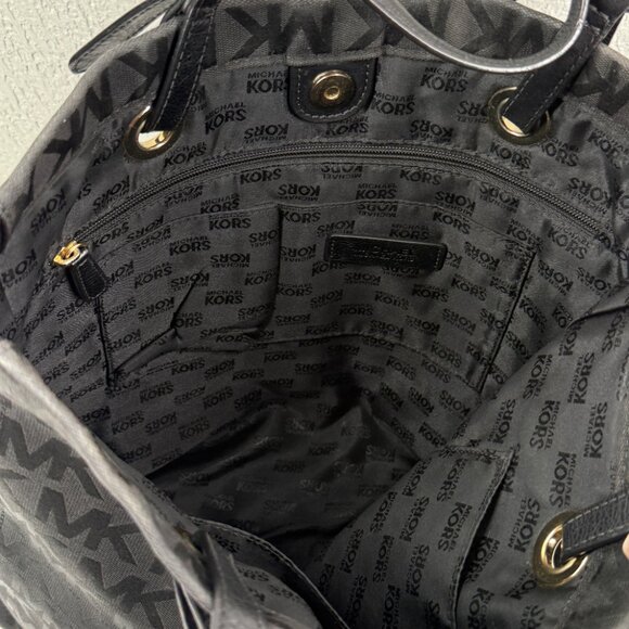 MICHAEL Michael Kors Jet Set Tote Black Monogram Nylon with Leather Straps - Picture 7 of 10